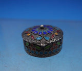 Asian .950 Silver Pill Box with Multi-Colored Enamel 5/8" x 1" .43 ozt. (#6856)