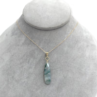 14k Gold 8.28 Carat Genuine Natural Moss Agate Teardrop Pendant w/Chain (#J7260)