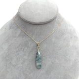 14k Gold 8.28 Carat Genuine Natural Moss Agate Teardrop Pendant w/Chain (#J7260)