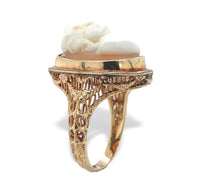 10k Gold Filigree Ring with 3-D High Relief Genuine Natural Shell Cameo (#J7272)