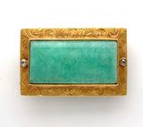 14k Gold Aventurine Quartz Pin Victorian Hand Engraved Diamond Accents (#J6252)
