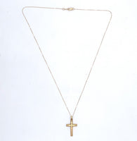 14k Yellow Gold Cross Pendant with Engraved Design and Chain Jewelry (#J6228)