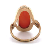 Victorian Genuine Natural Coral Cameo 14K Yellow Gold Ring Size 5.75 (#J5976)