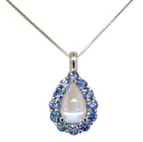 14k White Gold 2.34 Carat Blue Flash Moonstone and Cylon Sapphire Pendant #J7387
