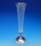 Sterling Silver and Etched Glass Vase 10 3/4" Tall x 3 1/8" Diameter (#3750)