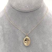 14k Yellow Gold Very Small Oval Locket Engraved Flower with Chain (#J6523)