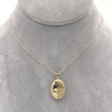 14k Yellow Gold Very Small Oval Locket Engraved Flower with Chain (#J6523)
