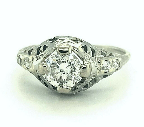 14k White Gold .78ct Genuine Natural Diamond Filigree Ring (#J5326)