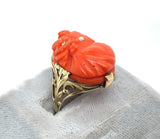 14k Yellow Gold Filigree Genuine Natural Coral Cameo Ring Size 9.25 (#J6298)