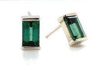 14k White Gold Teal Green Genuine Natural Tourmaline Stud Earrings (#J6323)
