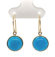 14k Gold 7.18 Carat TW Ithaca Peak Blue Genuine Turquoise Drop Earrings (#J7139)