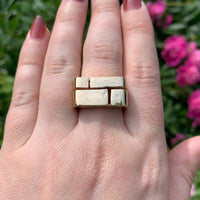 14k Yellow Gold Men's Modern Designer Ring with Brick Design Size 8.25 (#J7303)