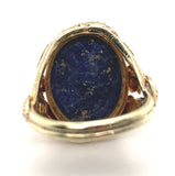 14k Yellow Gold Carved Scarab Genuine Natural Lapis Ring Handwrought  (#J7515)
