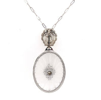 14k Gold Art Deco Genuine Natural Rock Crystal Quartz Diamond Pendant (#J5603)