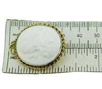 10k Yellow Gold White Lava Genuine Natural Cameo Pin Pendant (#J1036)