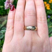 14k Yellow Gold Hand Engraved Wide Wedding Band Floral Ring Size 8.75 (#J6917)