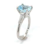 Platinum 2.51 Carat Cushion Cut Aquamarine Ring with Diamond Baguettes (#J6545)