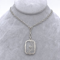 14k White Gold Genuine Natural Rock Crystal Quartz Necklace w/Cast Links #J6196