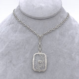14k White Gold Genuine Natural Rock Crystal Quartz Necklace w/Cast Links #J6196