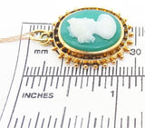 14K Gold Green Genuine Natural Cameo Pendant (#J3372)