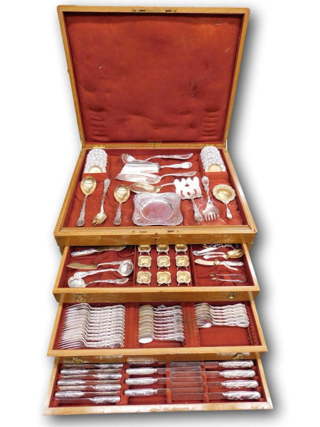 Chrysanthemum Tiffany Sterling Silver Flatware Set Service 255 pcs Fitted Chest