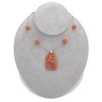 14k Yellow Gold Chinese Export Carved Art Deco Genuine Carnelian Pendant #J7097
