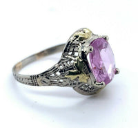 10k Gold Filigree Rose Cut Genuine Natural Pink Sapphire Ring (#J4975)