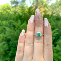 18k Gold Art Deco Filigree .70ct Genuine Natural Emerald Diamond Ring (#J6807)
