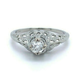 18k White Gold Art Deco .27ct Genuine Natural Diamond Filigree Ring (#J5157)