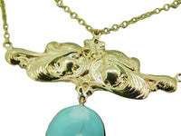14k Gold Genuine Natural Turquoise Festoon Necklace Nouveau Style (#J4882)