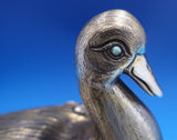Tane Mexican Sterling Silver Candy Dish Covered Duck Shape Turquoise Eyes #8469