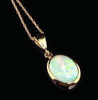 14k Gold Oval 1.23 Carat Australian Genuine Natural Opal Pendant Bezel (#J6714)