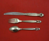 Acorn by Georg Jensen Sterling Silver Junior Set 3pc Knife HH AS 7" w/Fork Spoon