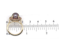 14k White Gold 9.5mm Black Tahitian Pearl and Raspberry Sapphire Ring (#J7019)