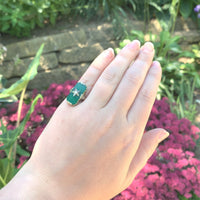 14k Gold Filigree Genuine Natural Green Onyx / Chrysoprase Diamond Ring (#J6213)