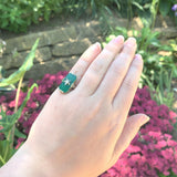 14k Gold Filigree Genuine Natural Green Onyx / Chrysoprase Diamond Ring (#J6213)