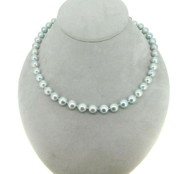 9mm Blue Akoya Strand of Pearls Necklace with 14k White Gold Clasp (#J4576)