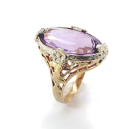 10k Yellow and White Gold Filigree Genuine Natural Amethyst Ring Flowers #J6346