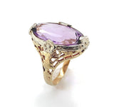 10k Yellow and White Gold Filigree Genuine Natural Amethyst Ring Flowers #J6346