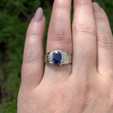 14k White Gold 1.53ct Genuine Natural Sapphire Men's Ring Size 7 (#J5833)