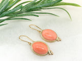 14k Yellow Gold Natural Coral Drop Earrings 11.26ct Total Weight (#J7292)