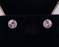 14k White Gold Genuine Natural Morganite and Diamond Halo Stud Earrings (#J6377)