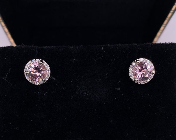 14k White Gold Genuine Natural Morganite and Diamond Halo Stud Earrings (#J6377)