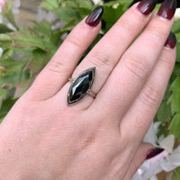 10k White Gold Marquise Navette Genuine Natural Hematite Ring Size 6.25 (#J6286)