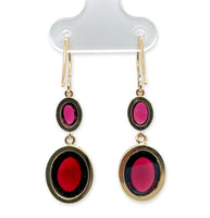 14k Yellow Gold 12.29 Carat TW Genuine Garnet Cabochon Drop Earrings (#J7134)