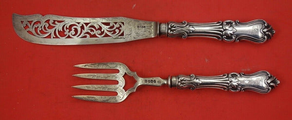 English Victorian Sterling Silver Fish Serving Set 2-piece HH AS 12 1/4"