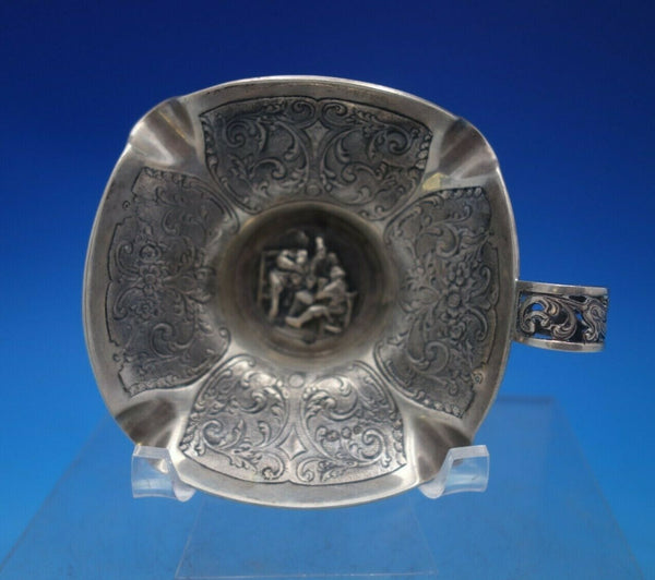 Dutch .833 Silver Ashtray with Figural People Chased Scrollwork 1.53 ozt (#6543)
