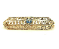 10k Yellow Gold Filigree Genuine Natural Sapphire Pin (#J5324)