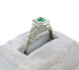 18k White Gold Deco Filigree .21ct Genuine Natural Emerald Ring (#J6332)