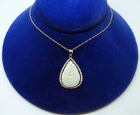14k Gold 5.67ct Pear Genuine Natural Opal Pendant with .16ct Diamonds (#J3427)